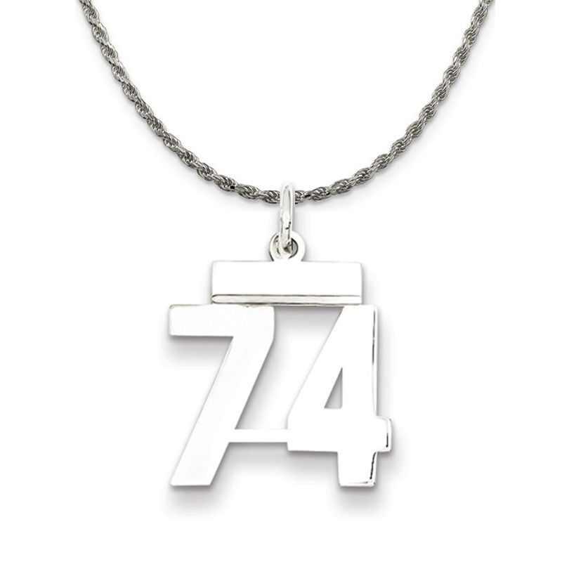 Sterling Silver Athletic Lg Polished Number 74 Necklace - 22 Inch